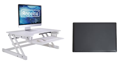 Rocelco 32W 5-17H Adjustable Standing Desk Converter with Anti Fatigue Mat, White (R ADRW-MAFM)