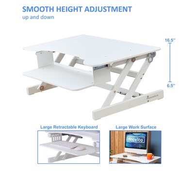 Rocelco 32"W 5"-17"H Adjustable Standing Desk Converter with Anti Fatigue Mat, White (R ADRW-MAFM)