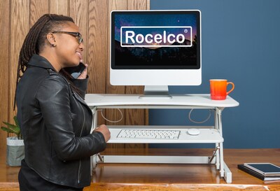 Rocelco 32"W 5"-17"H Adjustable Standing Desk Converter with Anti Fatigue Mat, White (R ADRW-MAFM)