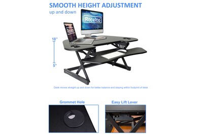 Rocelco 46"W 5"-18"H Adjustable Corner Standing Desk Converter with Anti Fatigue Mat, Black (R CADRB-46-MAFM)