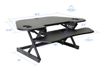 Rocelco 46"W Manual Adjustable Corner Standing Desk Converter, Black (R CADRB-46)