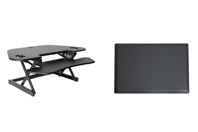 Rocelco 46W 5-18H Corner Standing Desk Converter with Anti Fatigue Mat, Black (R CADRB-46-MAFM)