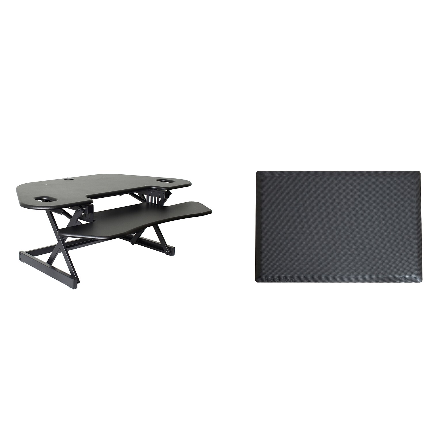 Rocelco 46W 5-18H Corner Standing Desk Converter with Anti Fatigue Mat, Black (R CADRB-46-MAFM)