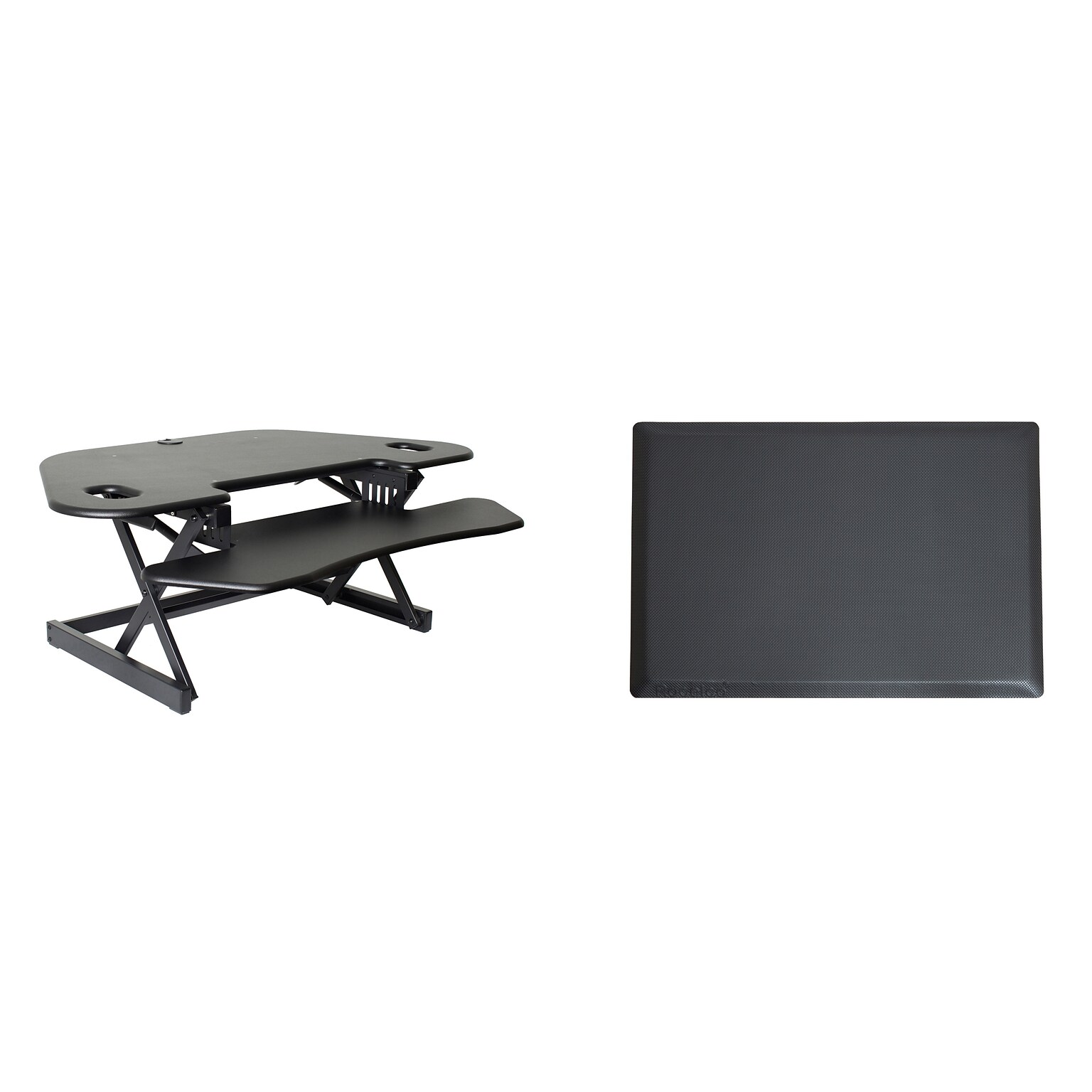 Rocelco 46W 5-18H Adjustable Corner Standing Desk Converter with Anti Fatigue Mat, Black (R CADRB-46-MAFM)