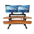 Rocelco 46W 5-18H Adjustable Corner Standing Desk Converter with ACUSB Dual Monitor Stand, Teak W