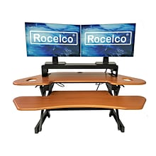Rocelco 46W 5-18H Adjustable Corner Standing Desk Converter with ACUSB Dual Monitor Stand, Teak W
