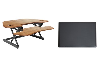 Rocelco 46W 5-18H Adjustable Corner Standing Desk Converter with Anti Fatigue Mat, Teak (R CADRT-