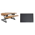 Rocelco 46W 5-18H Adjustable Corner Standing Desk Converter with Anti Fatigue Mat, Teak Wood Grai
