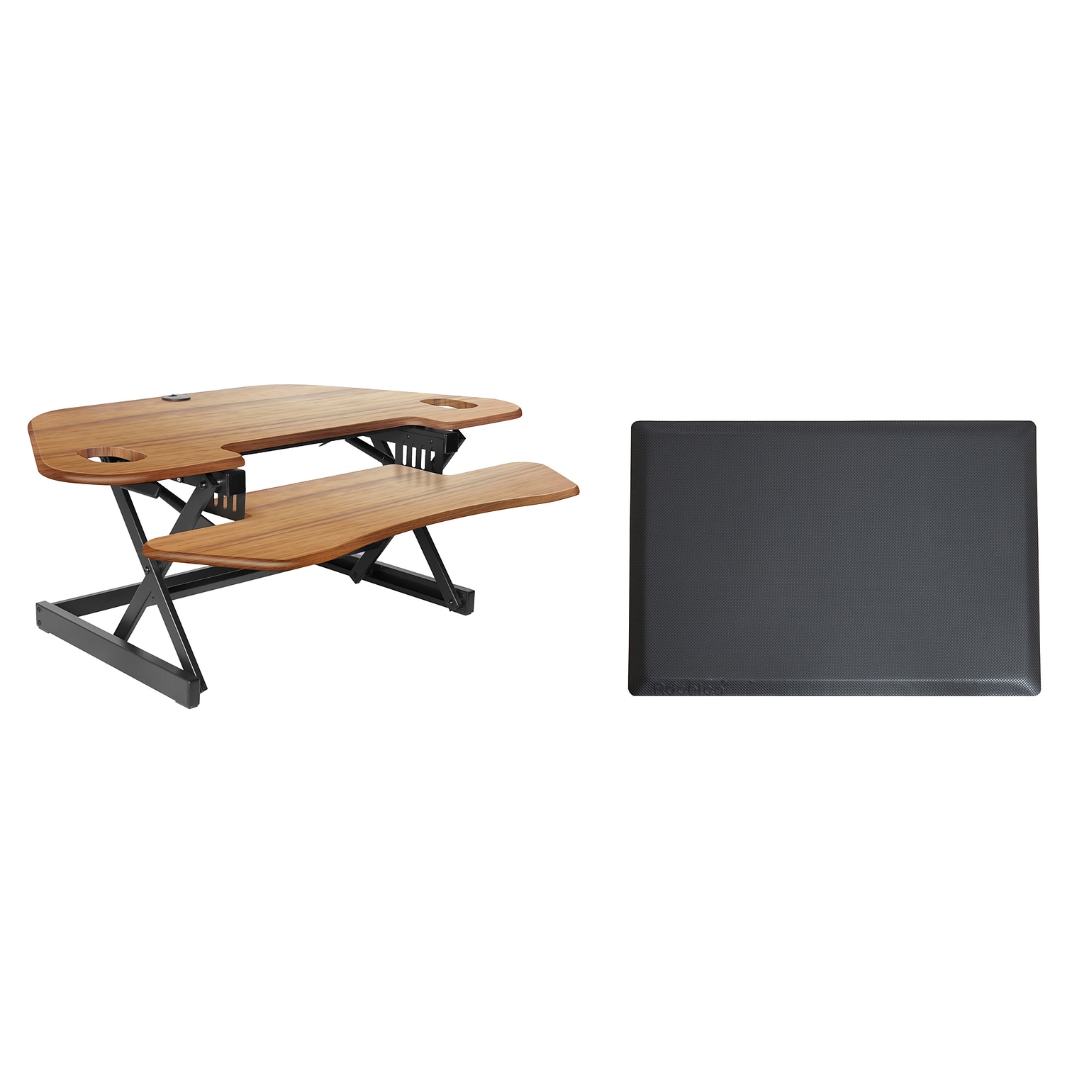 Rocelco 46W 5-18H Adjustable Corner Standing Desk Converter with Anti Fatigue Mat, Teak Wood Grain (R CADRT-46-MAFM)