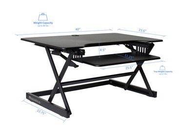 Rocelco 40"W Manual Adjustable Standing Desk Converter, Black (R DADRB-40)