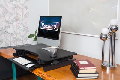 Rocelco 40"W Manual Adjustable Standing Desk Converter, Black (R DADRB-40)