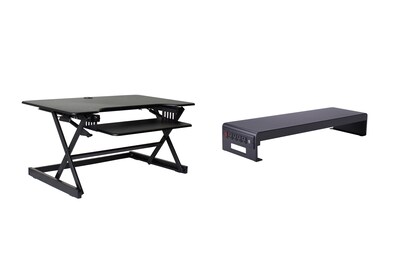 Rocelco 40W 5-20H Adjustable Standing Desk Converter with ACUSB Dual Monitor Stand, Black (R DADRB-40-DMS)