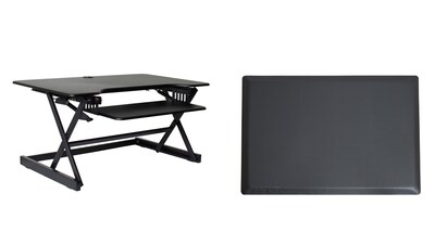 Rocelco 40W 5-20H Adjustable Standing Desk Converter with Anti Fatigue Mat, Black (R DADRB-40-MAFM)