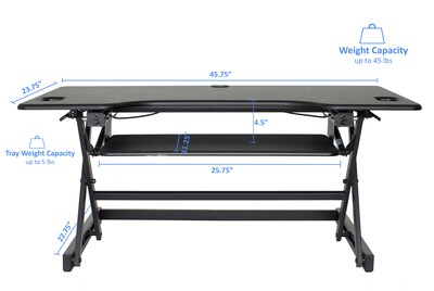 Rocelco 46"W Manual Adjustable Standing Desk Converter, Black (R DADRB-46)