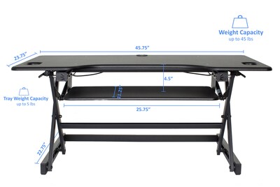 Rocelco 46"W 5"-20"H Large Adjustable Standing Desk Converter with Anti Fatigue Mat, Black (R DADRB-46-MAFM)