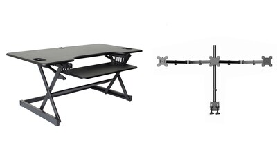 Rocelco 46W 5-20H Adjustable Standing Desk Converter with Triple Monitor Mount, Black (R DADRB-46