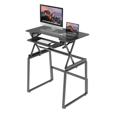 Rocelco 40"W 34"-49"H Full Standing Desk with Converter and Floor Stand, Retractable Keyboard Riser, Black (R DADRB-40-FS2)