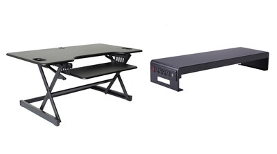 Rocelco 46W 5-20H Large Adjustable Standing Desk Converter with AC USB Charger Dual Monitor Stand, Black (R DADRB-46-DMS)
