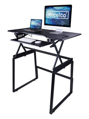 Rocelco 46"W 34"-49"H Large Full Standing Desk with Converter and Floor Stand, Black (R DADRB-46-FS2)