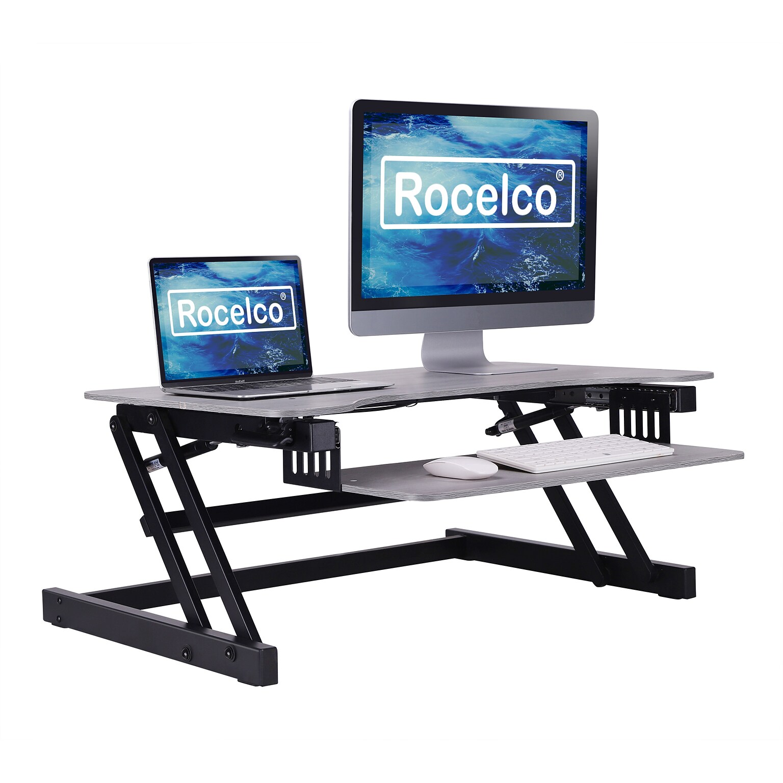 Rocelco 37.5W 5-17H Adjustable Standing Desk Converter, Gray (R DADRG)