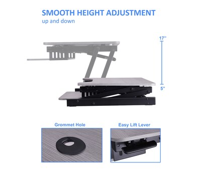 Rocelco 37.5"W 5"-17"H Adjustable Standing Desk Converter with Dual Monitor Mount, Gray (R DADRG-DM2)