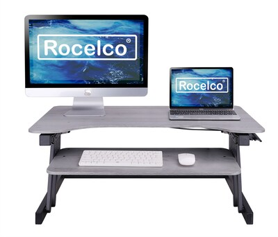 Rocelco 37.5"W 5"-17"H Adjustable Standing Desk Converter with Anti Fatigue Mat, Gray (R DADRG-MAFM)