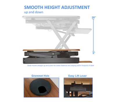 Rocelco 40"W 5"-20"H Adjustable Standing Desk Converter, Teak (R DADRT-40)