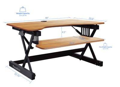 Rocelco 40"W 5"-20"H Adjustable Standing Desk Converter with Anti Fatigue Mat, Teak (R DADRT-40-MAFM)