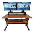 Rocelco 40W 5-20H Adjustable Standing Desk Converter with ACUSB Dual Monitor Stand, Teak (R DADRT