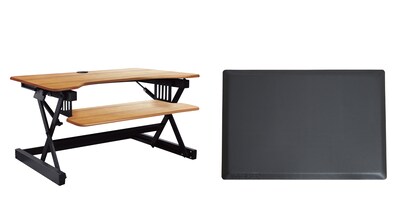 Rocelco 40W 5-20H Adjustable Standing Desk Converter with Anti Fatigue Mat, Teak (R DADRT-40-MAFM)