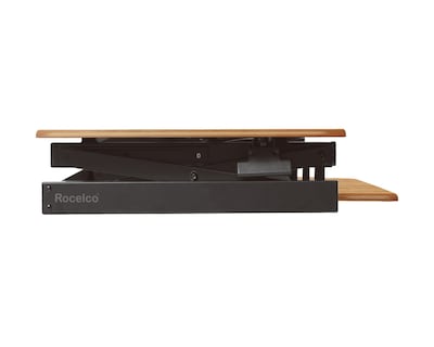 Rocelco 46"W 5"-20"H Adjustable Standing Desk Converter with Triple Monitor Mount, Teak (R DADRT-46-DM3)