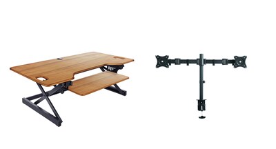 Rocelco 46W 5-20H Adjustable Standing Desk Converter with Dual Monitor Mount, Teak (R DADRT-46-DM2)