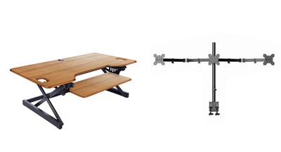 Rocelco 46W 5-20H Adjustable Standing Desk Converter with Triple Monitor Mount, Teak (R DADRT-46-DM3)