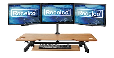Rocelco 46W 5-20H Adjustable Standing Desk Converter with Triple Monitor Mount, Teak (R DADRT-46-