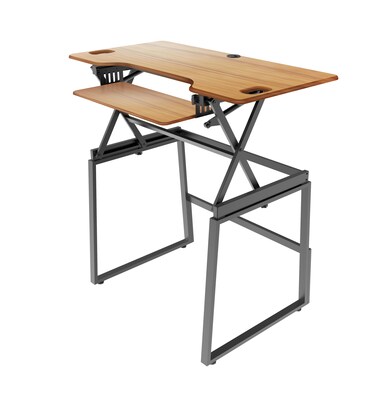 Rocelco 46"W 34"-49"H Large Full Standing Desk with Converter and Floor Stand, Teak (R DADRT-46-FS2)