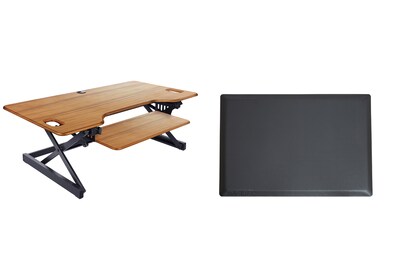 Rocelco 46W 5-20H Adjustable Standing Desk Converter with Anti Fatigue Mat, Teak (R DADRT-46-MAFM)