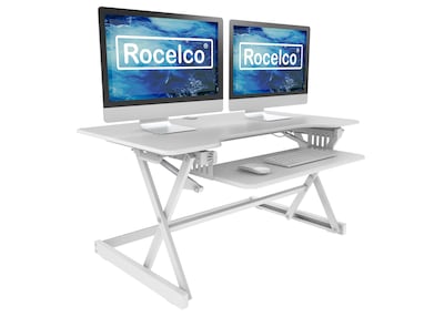Rocelco 40W 5-20H Adjustable Standing Desk Converter, White (R DADRW-40)