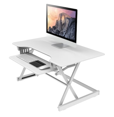 Rocelco 40"W 5"-20"H Adjustable Standing Desk Converter with Dual Monitor Mount, White (R DADRW-40-DM2)