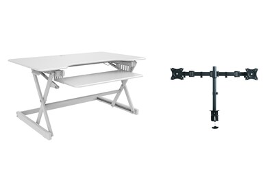 Rocelco 40W 5-20H Adjustable Standing Desk Converter with Dual Monitor Mount, White (R DADRW-40-DM2)
