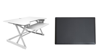 Rocelco 40W 5-20H Adjustable Standing Desk Converter with Anti Fatigue Mat, White (R DADRW-40-MAFM)