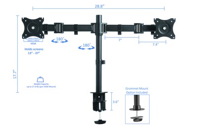 Rocelco 37.5"W 5"-17"H Adjustable Standing Desk Converter with Dual Monitor Mount, Gray (R DADRG-DM2)