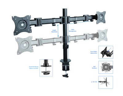 Rocelco 46"W 5"-18"H Adjustable Corner Standing Desk Converter with Dual Monitor Mount, Black (R CADRB-46-DM2)