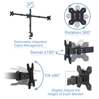 Rocelco Triple Monitor Mount, Articulating Arms for 13-27" LED LCD Screens, Black (R DM3)