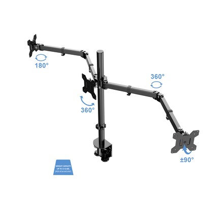 Rocelco Triple Monitor Mount, Articulating Arms for 13-27" LED LCD Screens, Black (R DM3)