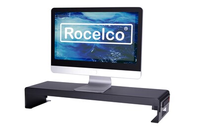 Rocelco Dual Monitor Stand with AC Power Supply & USB 2.0 Charger, 30", Laptop TV PC Riser Shelf, Black (R DMS)