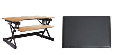 Rocelco 32W 5-18H Adjustable Standing Desk Converter with Anti Fatigue Mat, Teak Wood Grain (R EADRT-MAFM)