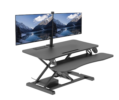 Rocelco 37.4W 5-20H Electric Standing Desk Converter with ACUSB Charger Dual Monitor Mount, Black