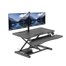 Rocelco 37.4W 5-20H Electric Standing Desk Converter with ACUSB Charger Dual Monitor Mount, Black