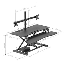 Rocelco 37.4W 5-20H Electric Standing Desk Converter with ACUSB Charger Dual Monitor Mount, Black