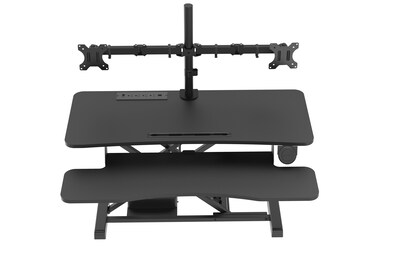 Rocelco 37.4"W 5"-20"H Electric Standing Desk Converter with ACUSB Charger Dual Monitor Mount, Black (R EDRB-DM2)